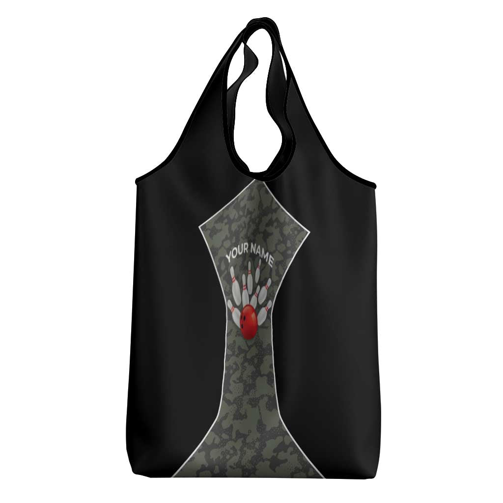 Custom Camouflage Bowling Grocery Bag with Red Strike Ball Graphic - Wonder Print Shop
