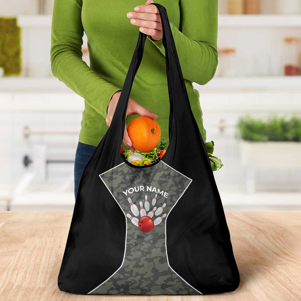 Custom Camouflage Bowling Grocery Bag with Red Strike Ball Graphic - Wonder Print Shop