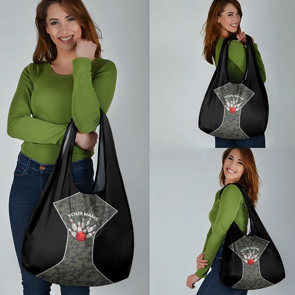 Custom Camouflage Bowling Grocery Bag with Red Strike Ball Graphic - Wonder Print Shop