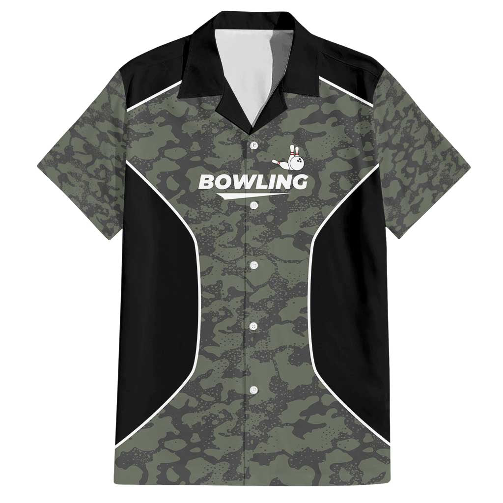 Custom Camouflage Bowling Hawaiian Shirt with Red Strike Ball Graphic - Wonder Print Shop