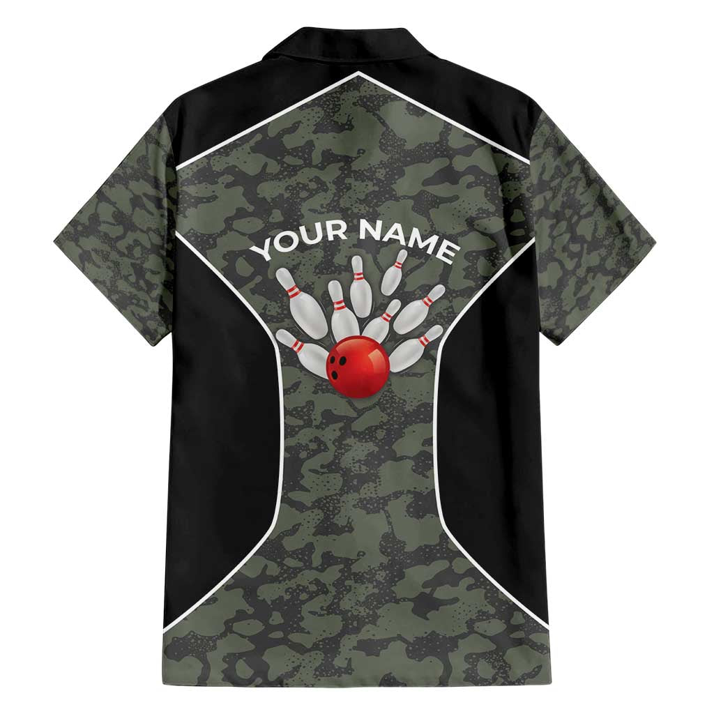 Custom Camouflage Bowling Hawaiian Shirt with Red Strike Ball Graphic - Wonder Print Shop