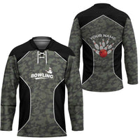 Custom Camouflage Bowling Hockey Jersey with Red Strike Ball Graphic - Wonder Print Shop