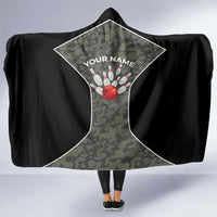 Custom Camouflage Bowling Hooded Blanket with Red Strike Ball Graphic - Wonder Print Shop
