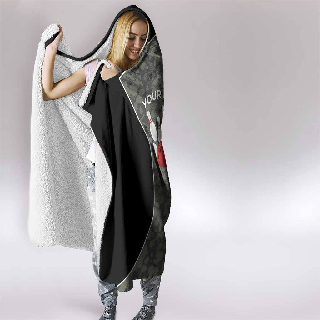 Custom Camouflage Bowling Hooded Blanket with Red Strike Ball Graphic - Wonder Print Shop