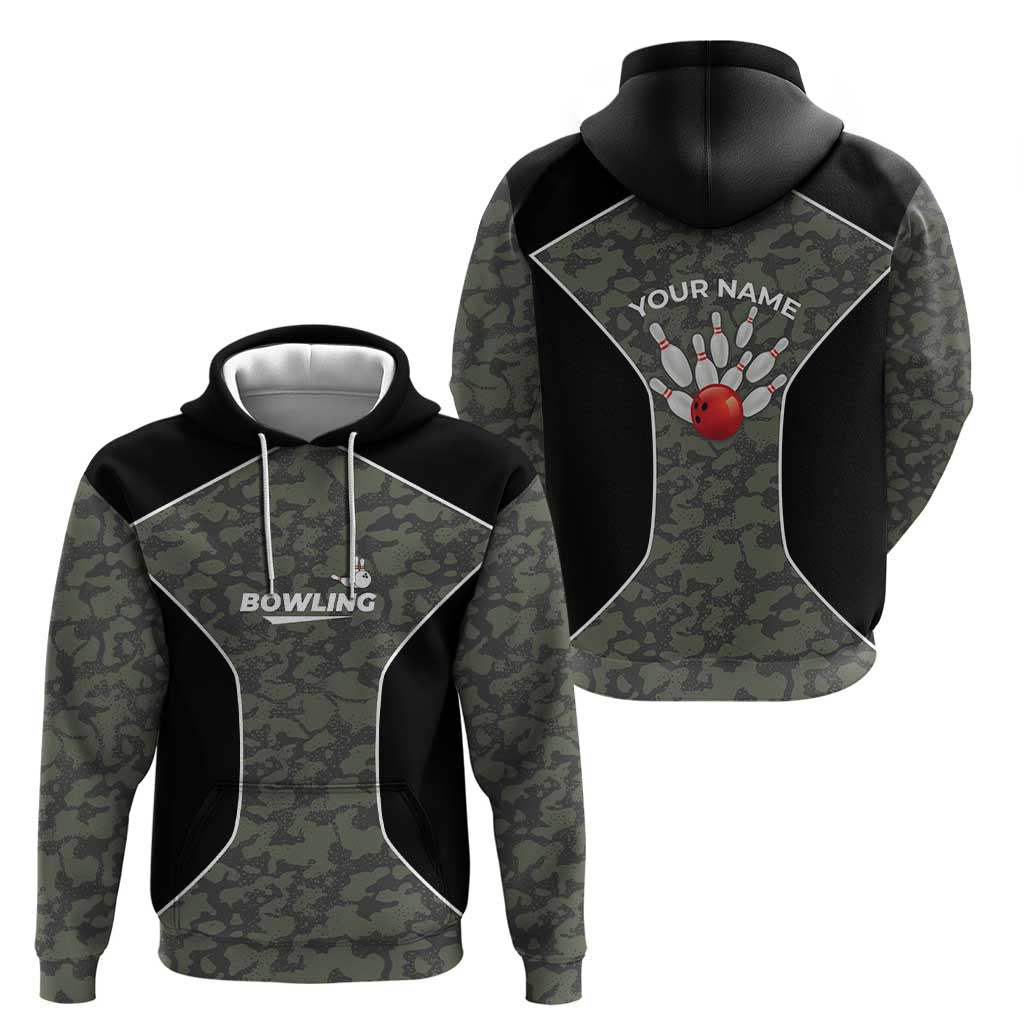 Custom Camouflage Bowling Hoodie with Red Strike Ball Graphic - Wonder Print Shop