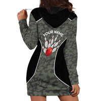 Custom Camouflage Bowling Hoodie Dress with Red Strike Ball Graphic - Wonder Print Shop