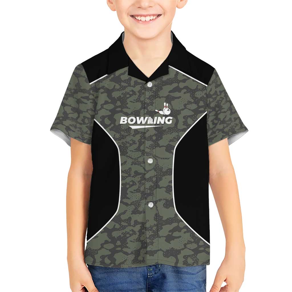 Custom Camouflage Bowling Kid Hawaiian Shirt with Red Strike Ball Graphic - Wonder Print Shop