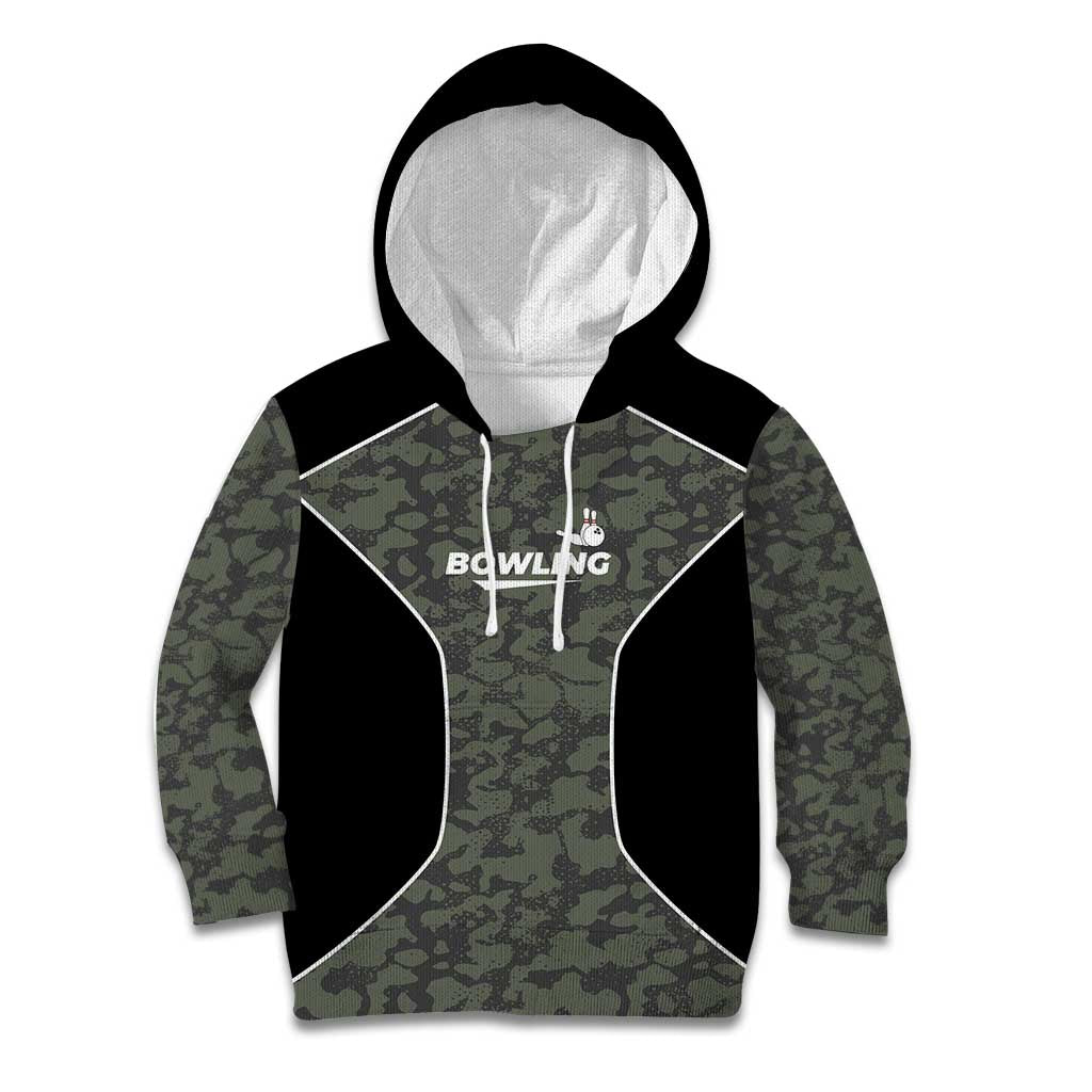 Custom Camouflage Bowling Kid Hoodie with Red Strike Ball Graphic - Wonder Print Shop