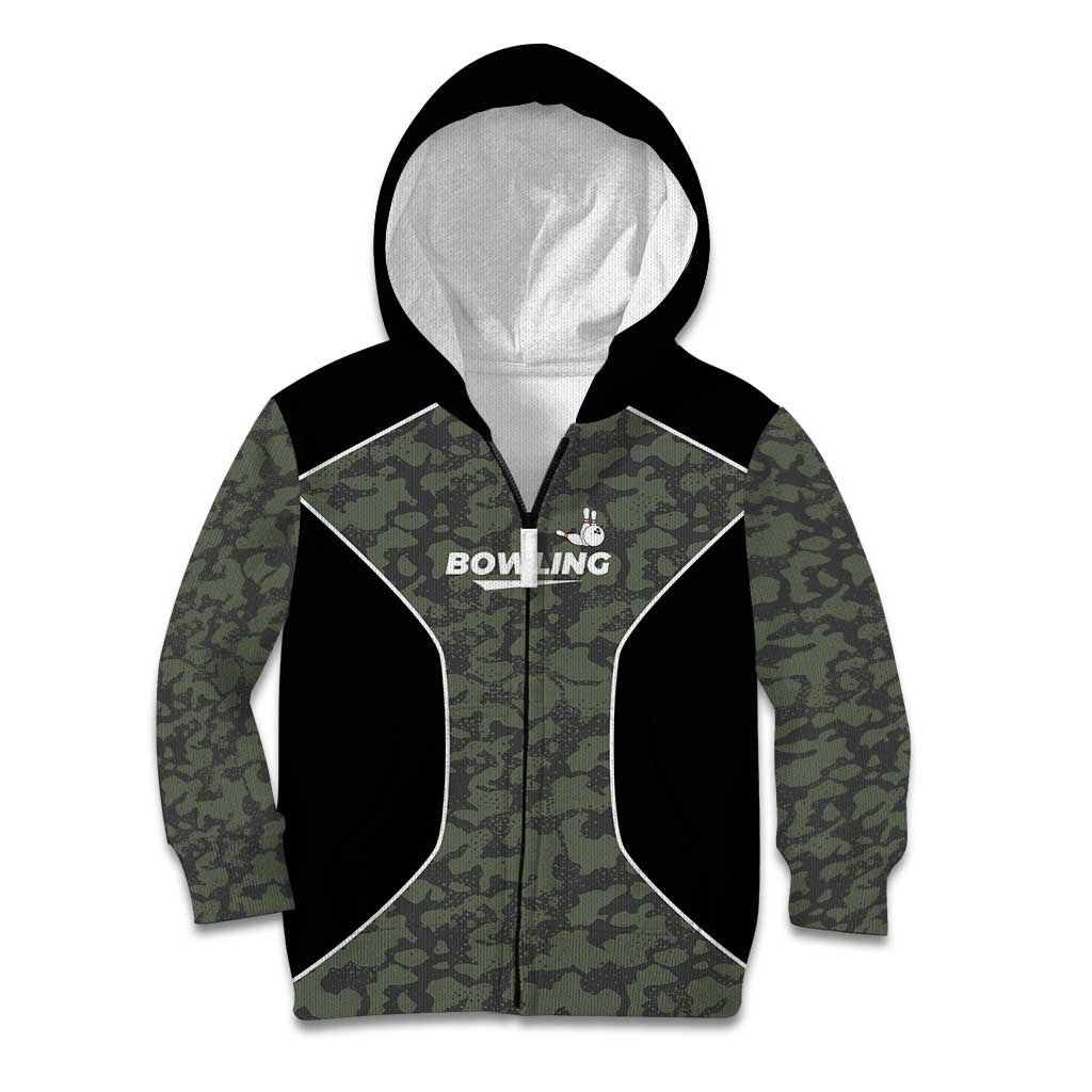 Custom Camouflage Bowling Kid Hoodie with Red Strike Ball Graphic - Wonder Print Shop