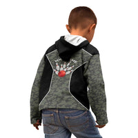 Custom Camouflage Bowling Kid Hoodie with Red Strike Ball Graphic - Wonder Print Shop