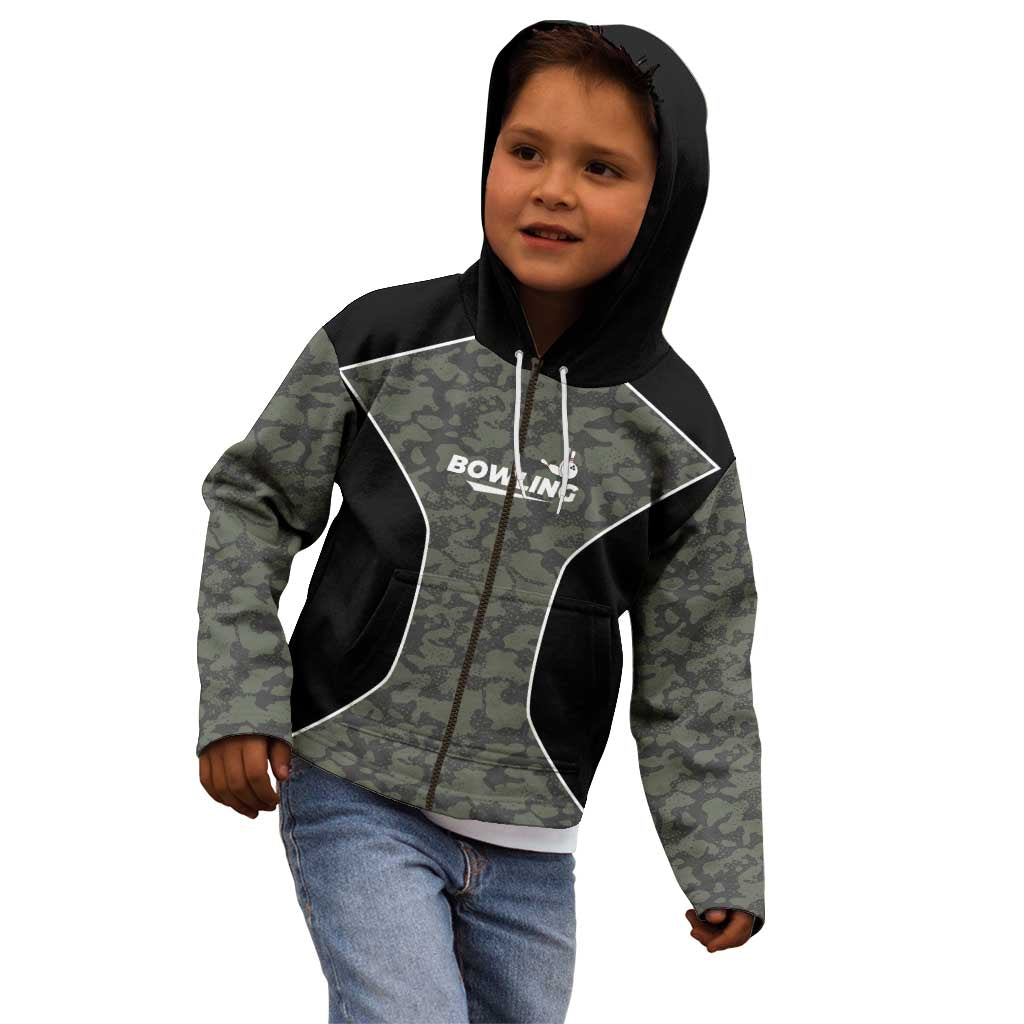 Custom Camouflage Bowling Kid Hoodie with Red Strike Ball Graphic - Wonder Print Shop