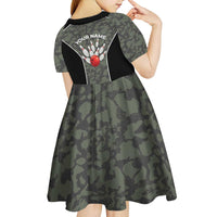 Custom Camouflage Bowling Kid Short Sleeve Dress with Red Strike Ball Graphic - Wonder Print Shop