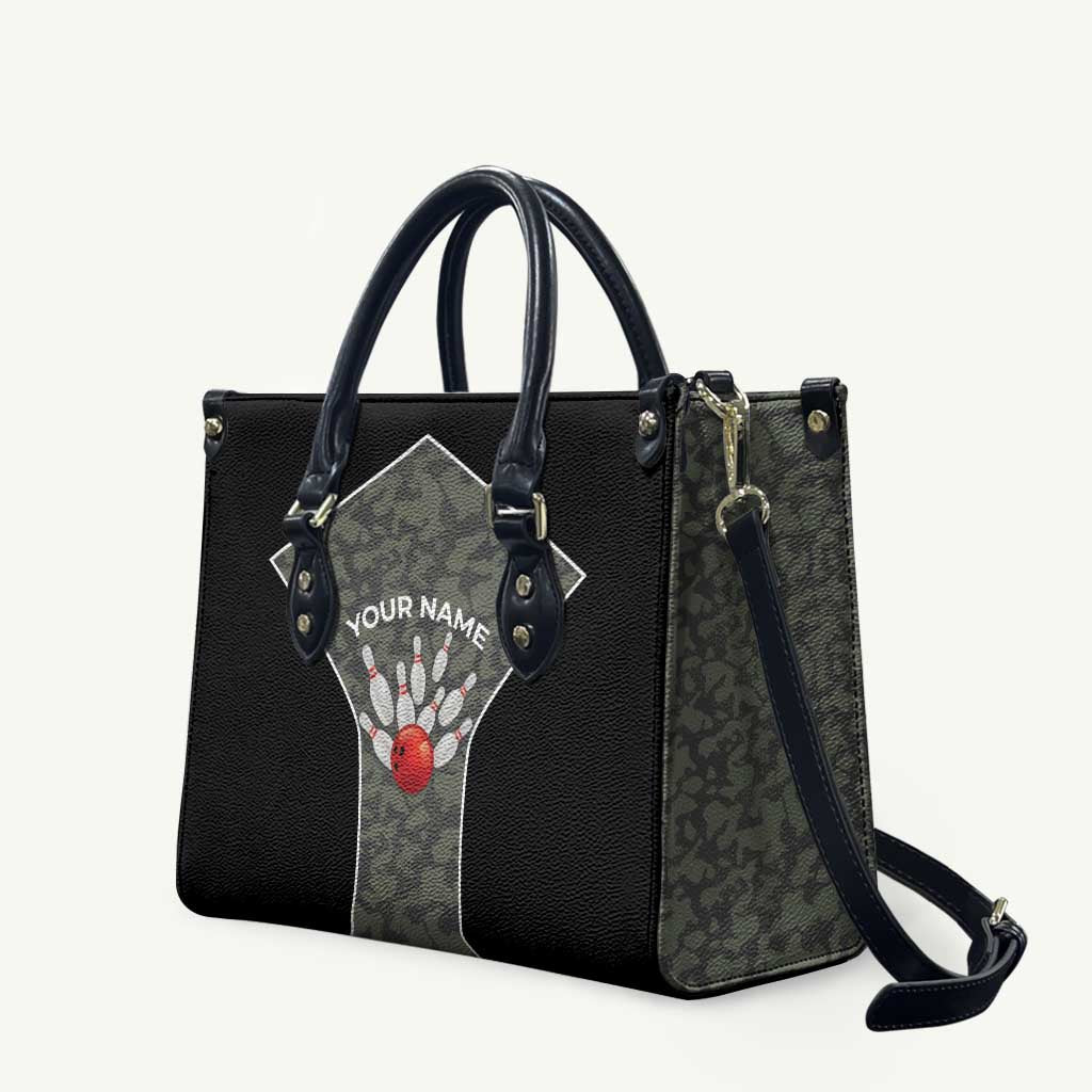 Custom Camouflage Bowling Leather Bag with Red Strike Ball Graphic - Wonder Print Shop