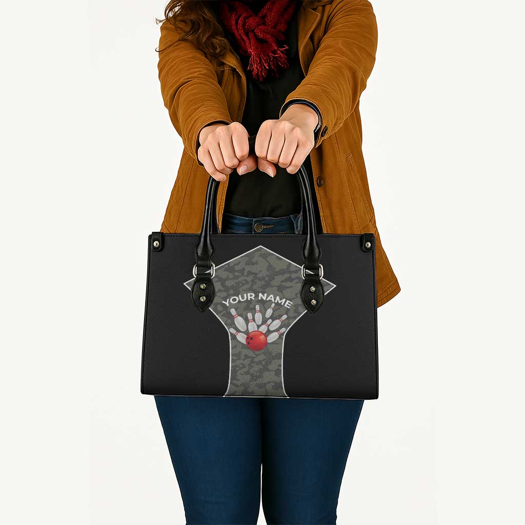 Custom Camouflage Bowling Leather Bag with Red Strike Ball Graphic - Wonder Print Shop