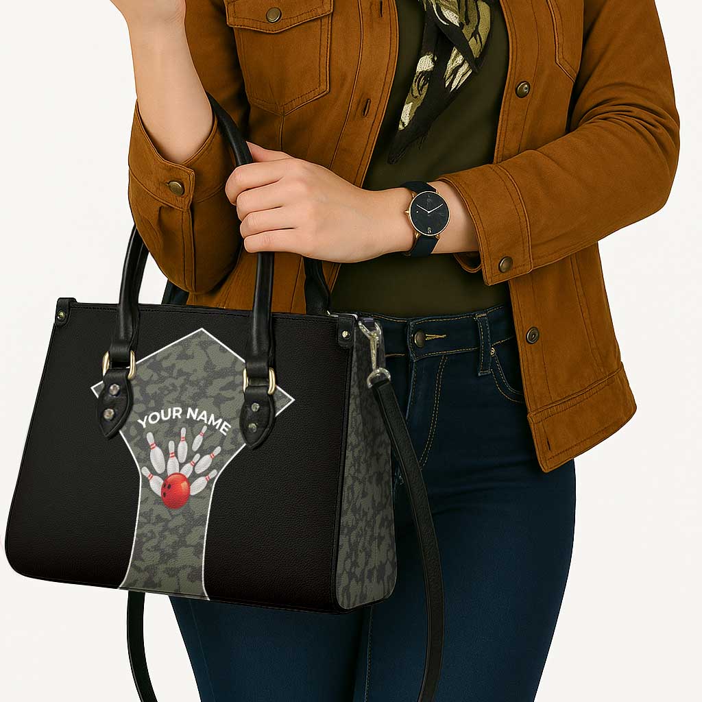 Custom Camouflage Bowling Leather Bag with Red Strike Ball Graphic - Wonder Print Shop