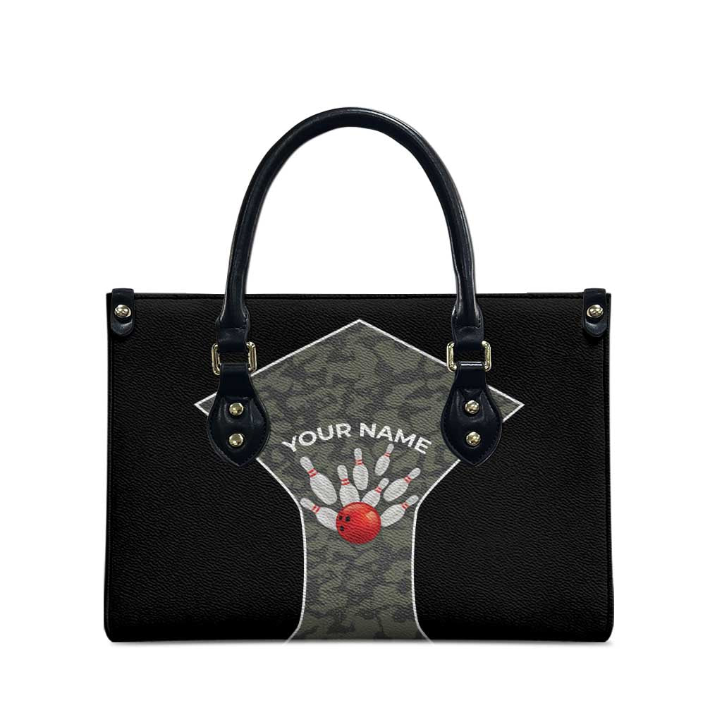 Custom Camouflage Bowling Leather Bag with Red Strike Ball Graphic - Wonder Print Shop