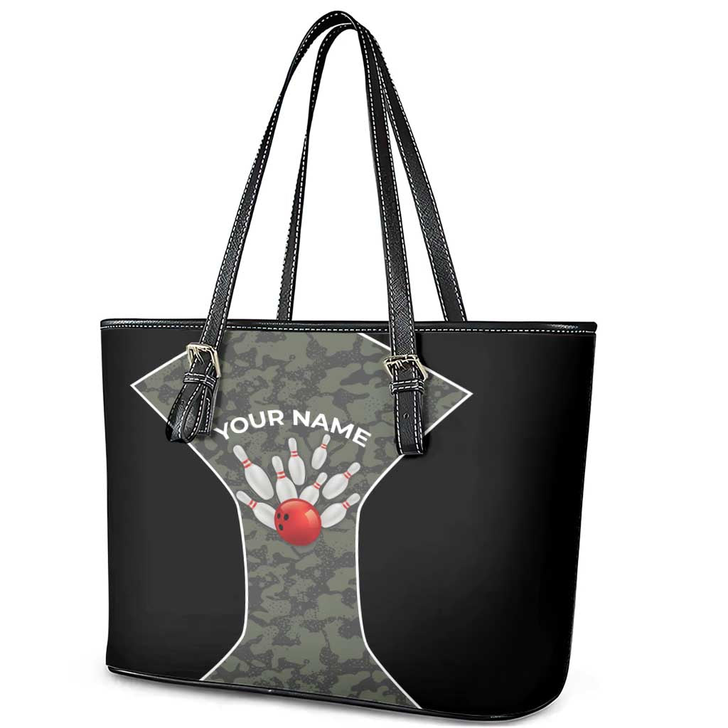 Custom Camouflage Bowling Leather Tote Bag with Red Strike Ball Graphic - Wonder Print Shop