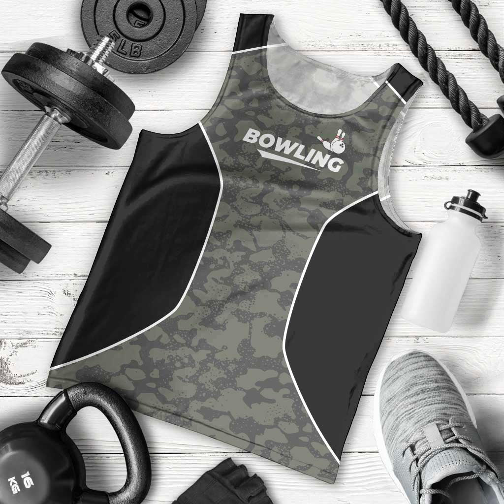 Custom Camouflage Bowling Men Tank Top with Red Strike Ball Graphic - Wonder Print Shop