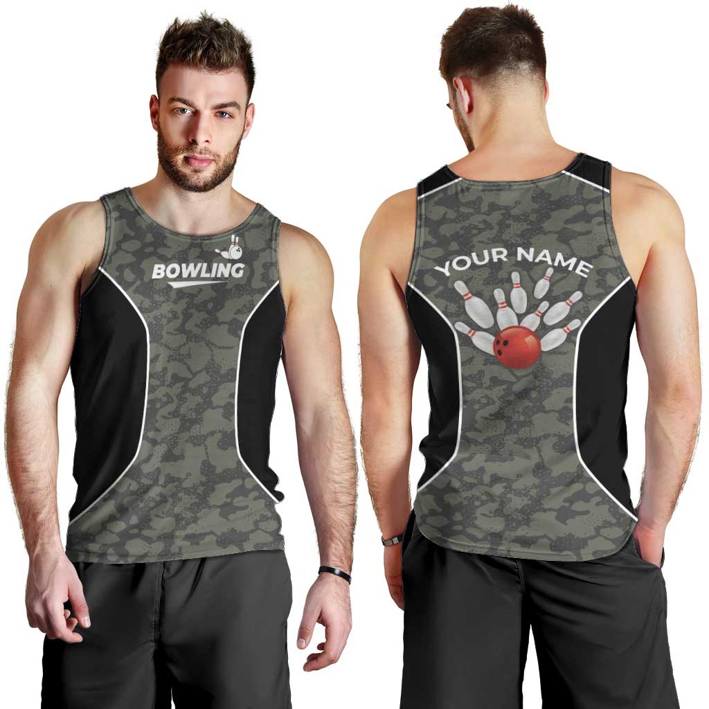 Custom Camouflage Bowling Men Tank Top with Red Strike Ball Graphic - Wonder Print Shop
