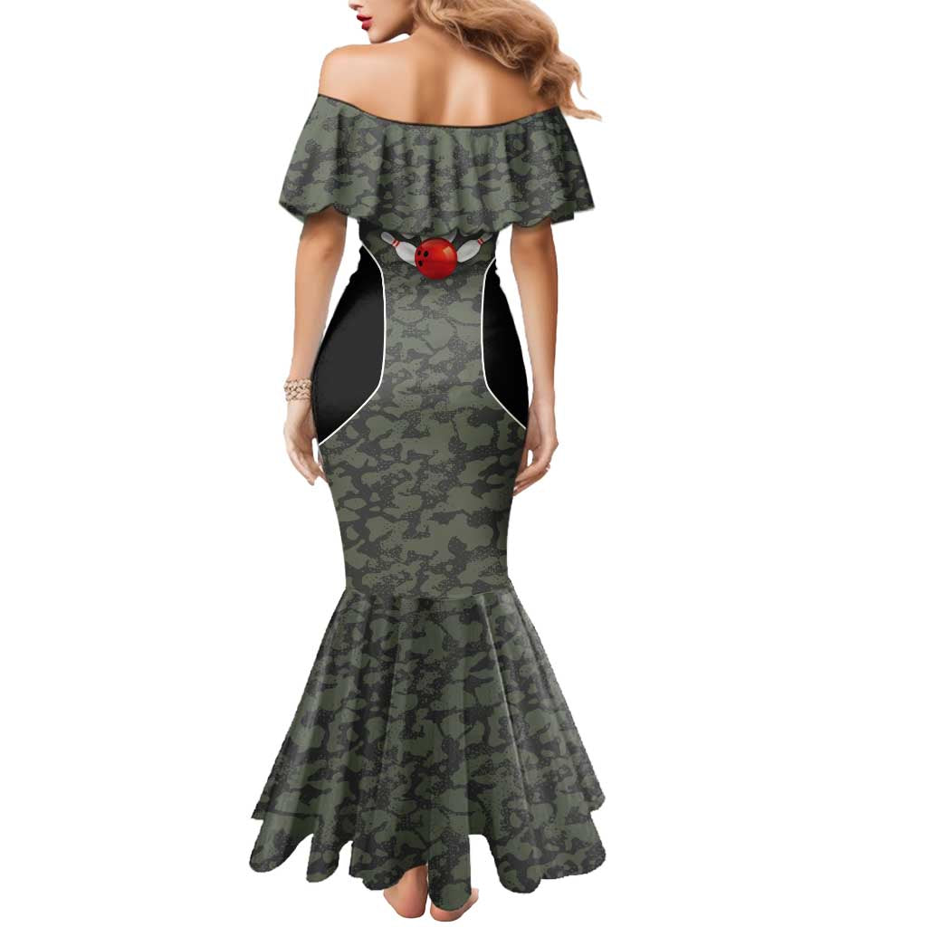 Custom Camouflage Bowling Mermaid Dress with Red Strike Ball Graphic - Wonder Print Shop