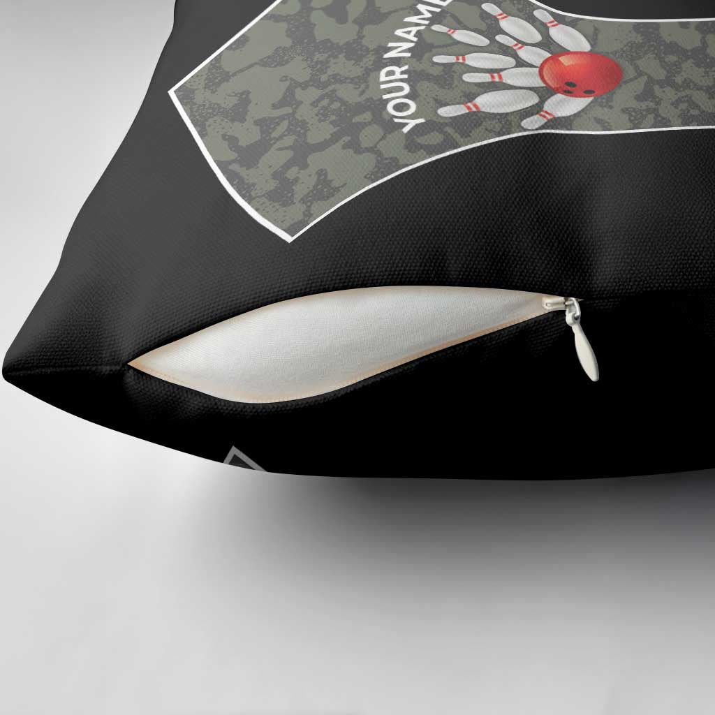Custom Camouflage Bowling Pillow Cover with Red Strike Ball Graphic - Wonder Print Shop