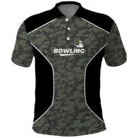 Custom Camouflage Bowling Polo Shirt with Red Strike Ball Graphic - Wonder Print Shop