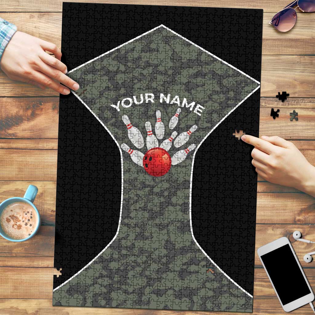 Custom Camouflage Bowling Puzzle with Red Strike Ball Graphic - Wonder Print Shop