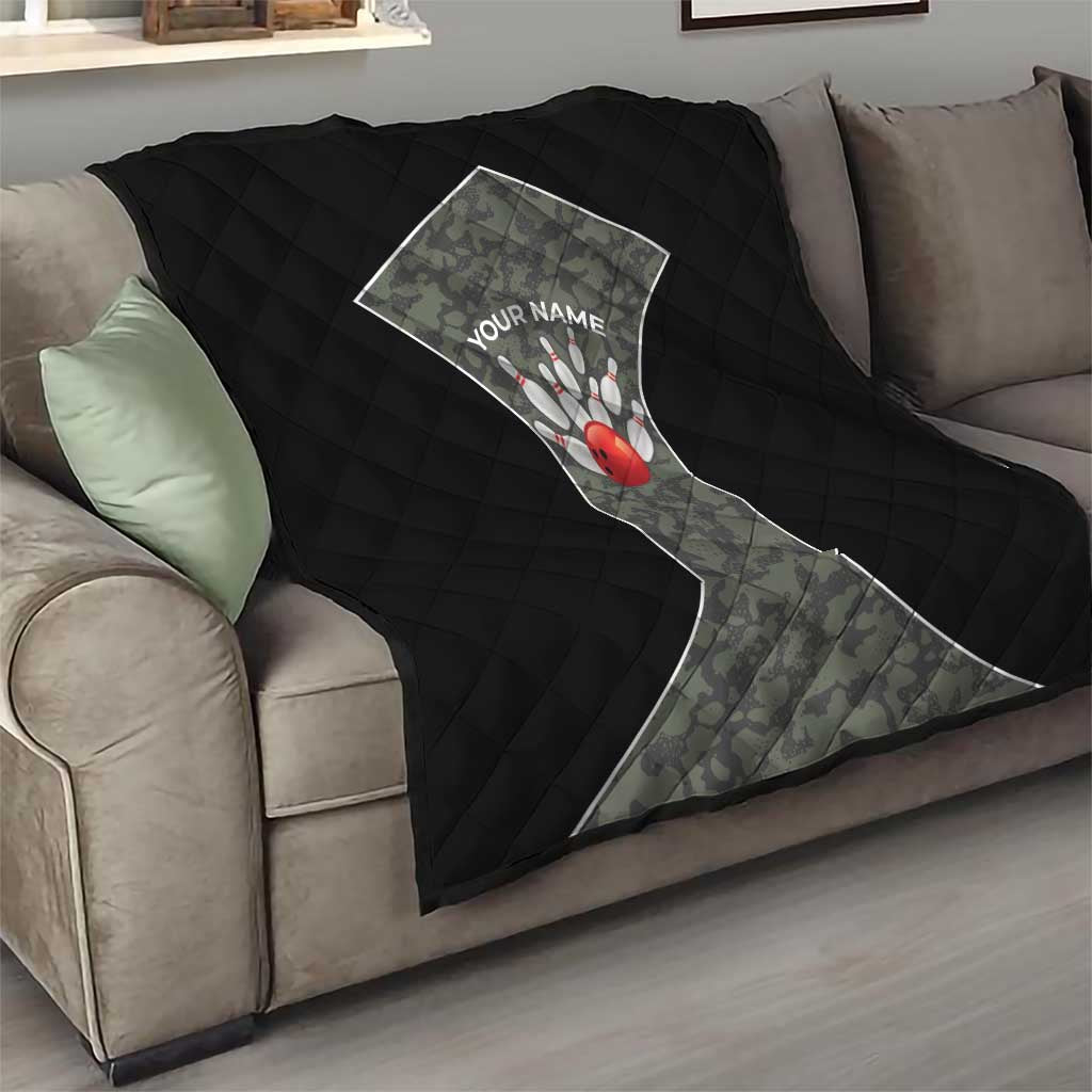 Custom Camouflage Bowling Quilt with Red Strike Ball Graphic - Wonder Print Shop