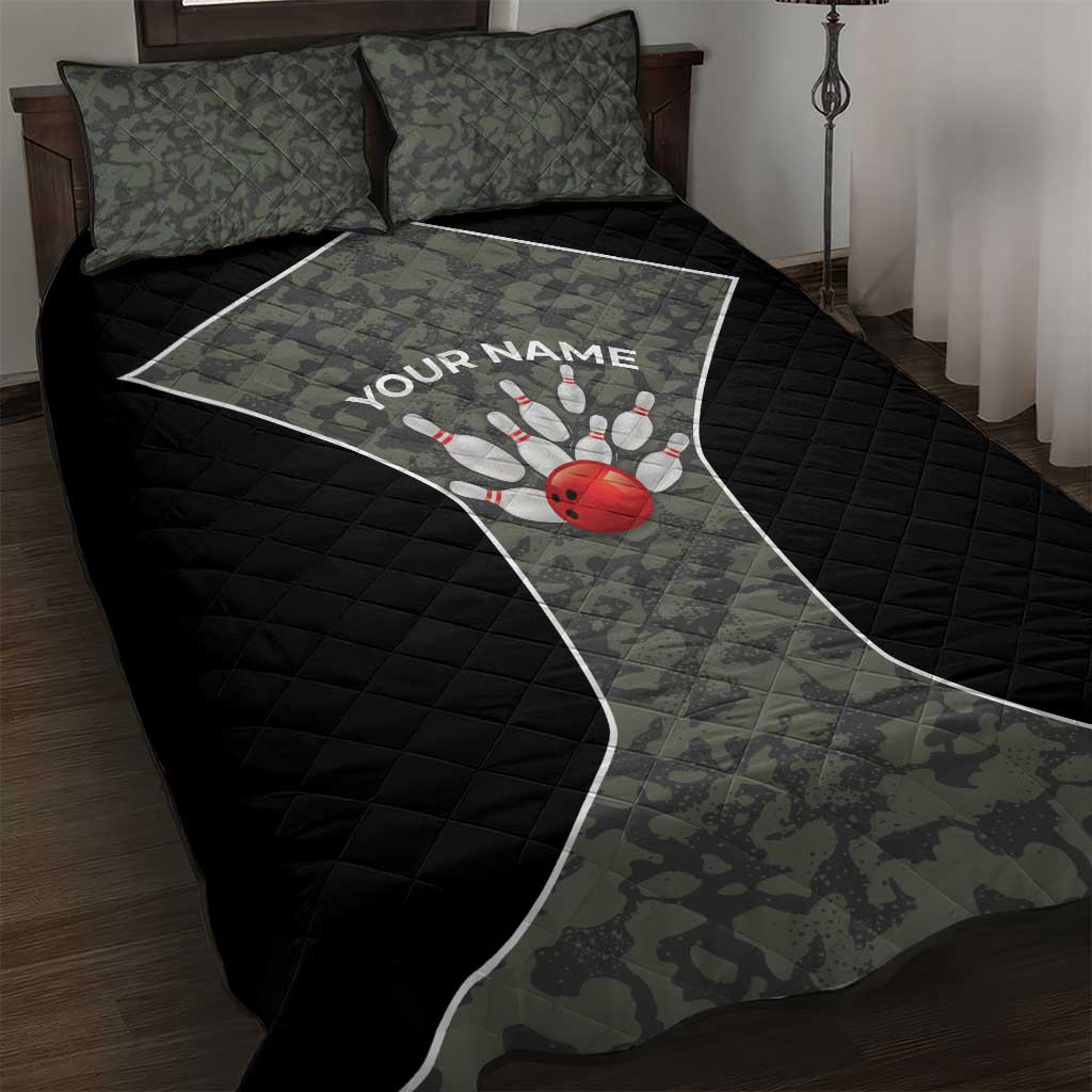 Custom Camouflage Bowling Quilt Bed Set with Red Strike Ball Graphic - Wonder Print Shop