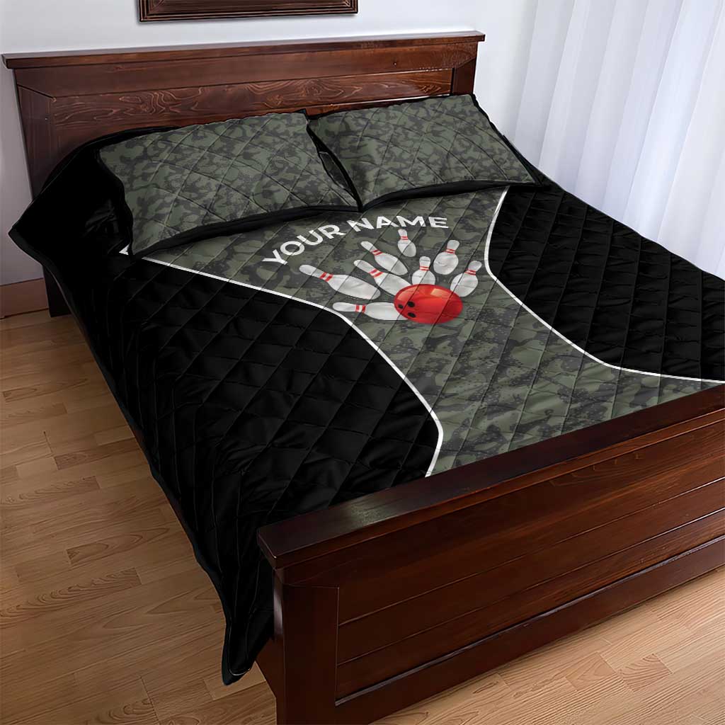 Custom Camouflage Bowling Quilt Bed Set with Red Strike Ball Graphic - Wonder Print Shop