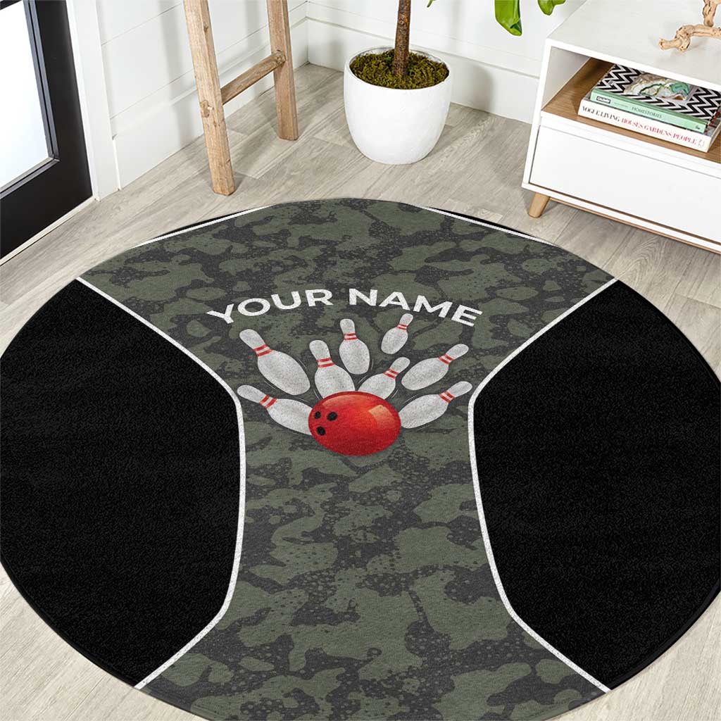 Custom Camouflage Bowling Round Carpet with Red Strike Ball Graphic - Wonder Print Shop