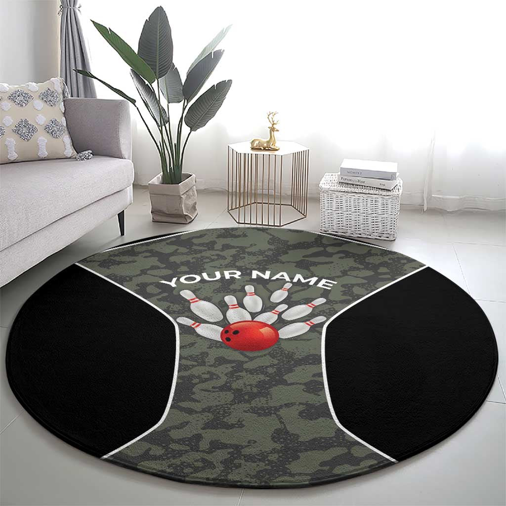 Custom Camouflage Bowling Round Carpet with Red Strike Ball Graphic - Wonder Print Shop
