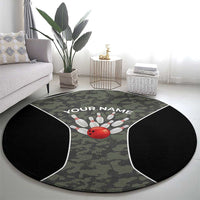 Custom Camouflage Bowling Round Carpet with Red Strike Ball Graphic - Wonder Print Shop