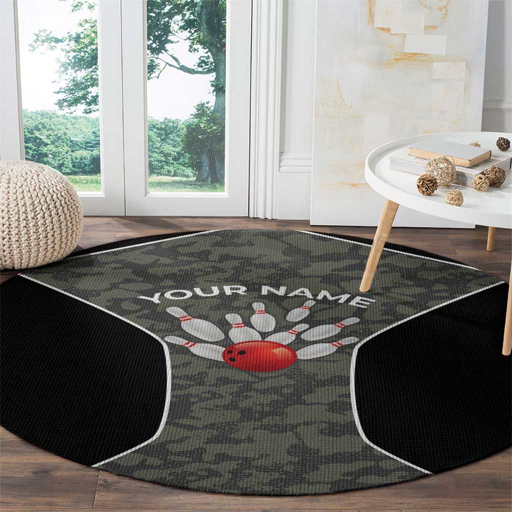 Custom Camouflage Bowling Round Carpet with Red Strike Ball Graphic - Wonder Print Shop