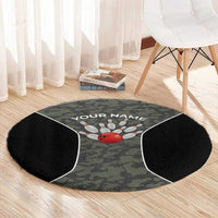 Custom Camouflage Bowling Round Carpet with Red Strike Ball Graphic - Wonder Print Shop