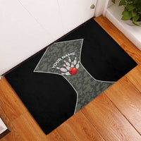 Custom Camouflage Bowling Rubber Doormat with Red Strike Ball Graphic - Wonder Print Shop