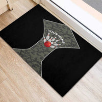 Custom Camouflage Bowling Rubber Doormat with Red Strike Ball Graphic - Wonder Print Shop