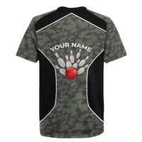 Custom Camouflage Bowling Rugby Jersey with Red Strike Ball Graphic - Wonder Print Shop