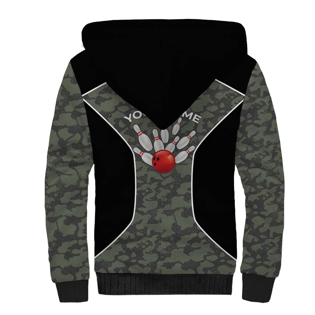 Custom Camouflage Bowling Sherpa Hoodie with Red Strike Ball Graphic - Wonder Print Shop