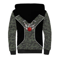 Custom Camouflage Bowling Sherpa Hoodie with Red Strike Ball Graphic - Wonder Print Shop