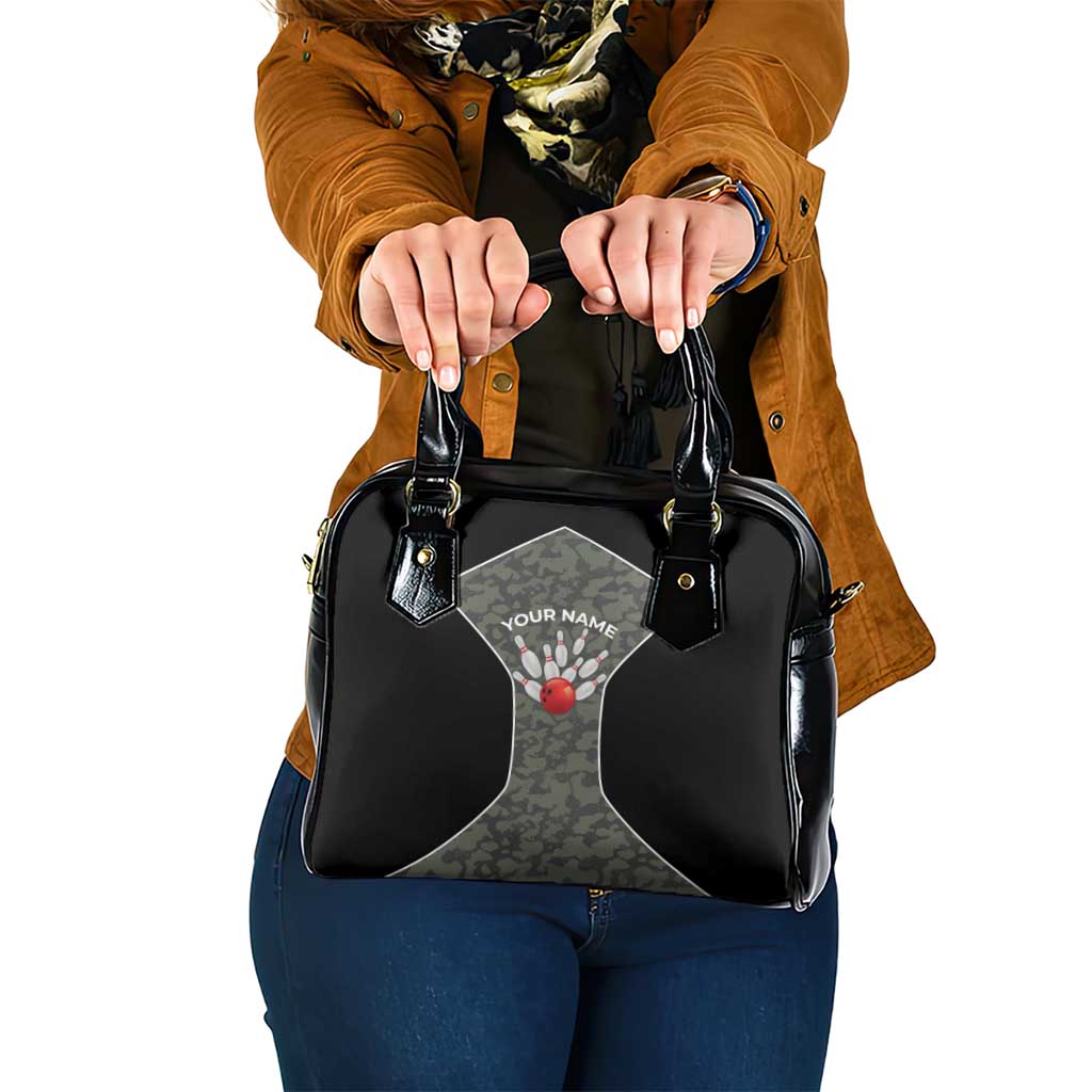 Custom Camouflage Bowling Shoulder Handbag with Red Strike Ball Graphic - Wonder Print Shop