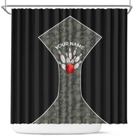 Custom Camouflage Bowling Shower Curtain with Red Strike Ball Graphic - Wonder Print Shop