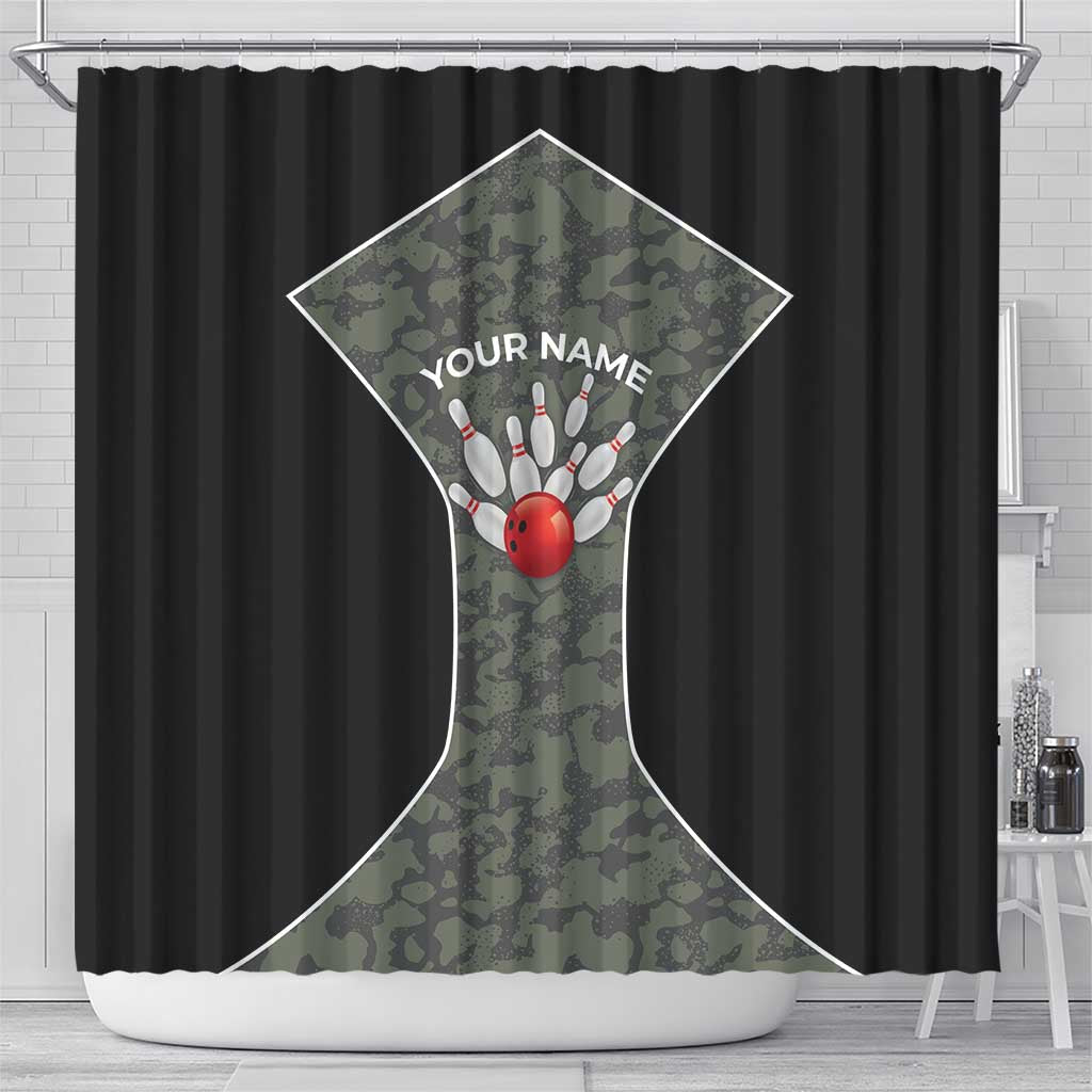 Custom Camouflage Bowling Shower Curtain with Red Strike Ball Graphic - Wonder Print Shop