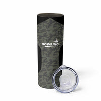 Custom Camouflage Bowling Skinny Tumbler with Red Strike Ball Graphic - Wonder Print Shop
