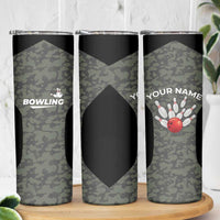 Custom Camouflage Bowling Skinny Tumbler with Red Strike Ball Graphic - Wonder Print Shop