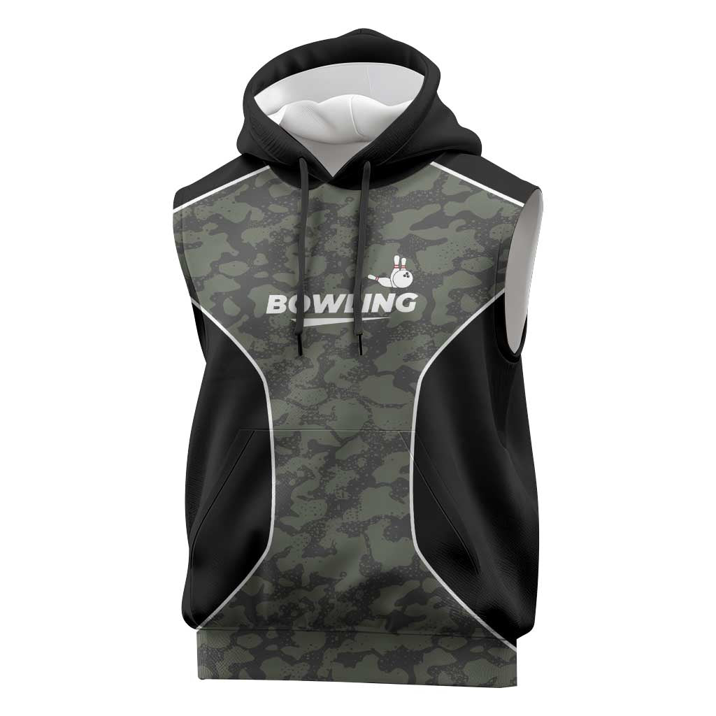 Custom Camouflage Bowling Sleeveless Hoodie with Red Strike Ball Graphic - Wonder Print Shop