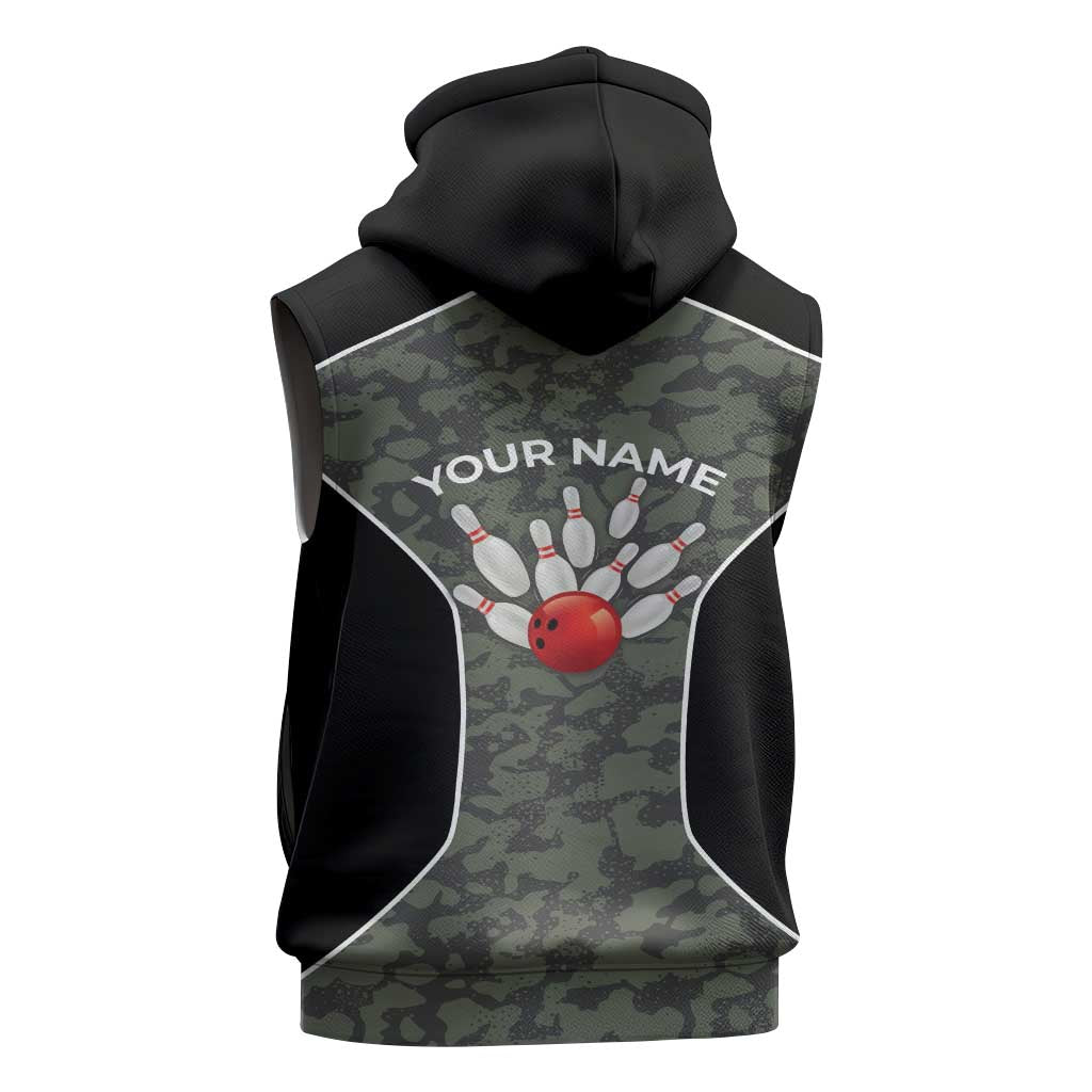 Custom Camouflage Bowling Sleeveless Hoodie with Red Strike Ball Graphic - Wonder Print Shop