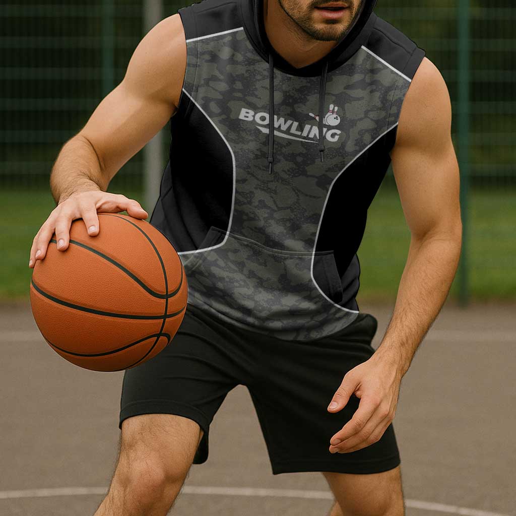 Custom Camouflage Bowling Sleeveless Hoodie with Red Strike Ball Graphic - Wonder Print Shop