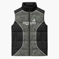 Custom Camouflage Bowling Sleeveless Puffer Jacket with Red Strike Ball Graphic - Wonder Print Shop