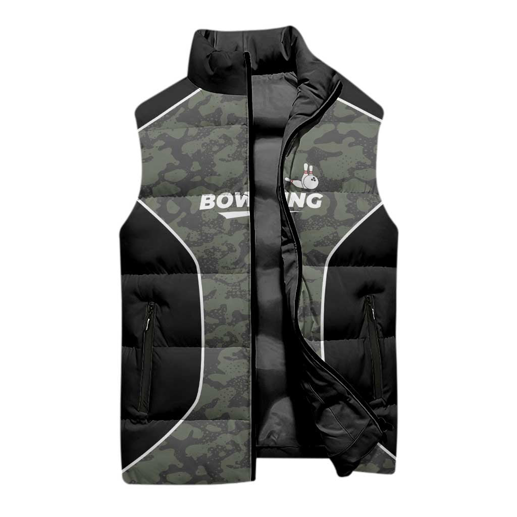 Custom Camouflage Bowling Sleeveless Puffer Jacket with Red Strike Ball Graphic - Wonder Print Shop